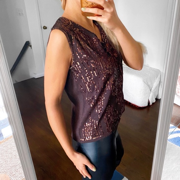 ✨ JONES NEW YORK PLUM COPPER SEQUIN FESTIVE TOP! - Picture 4 of 14